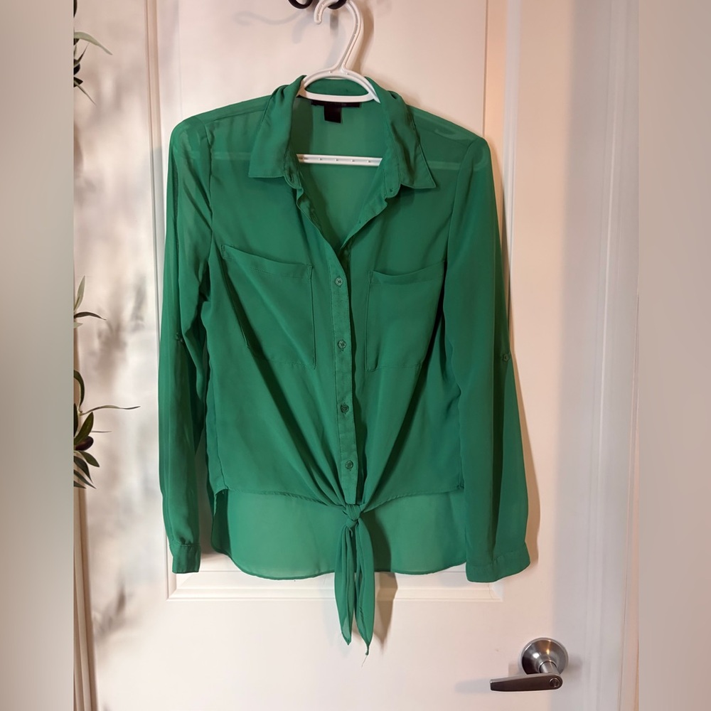 Green Button-Up Women's Top